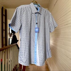 AZARO UOMO Mens Casual Short Sleeve Button Down | Blue